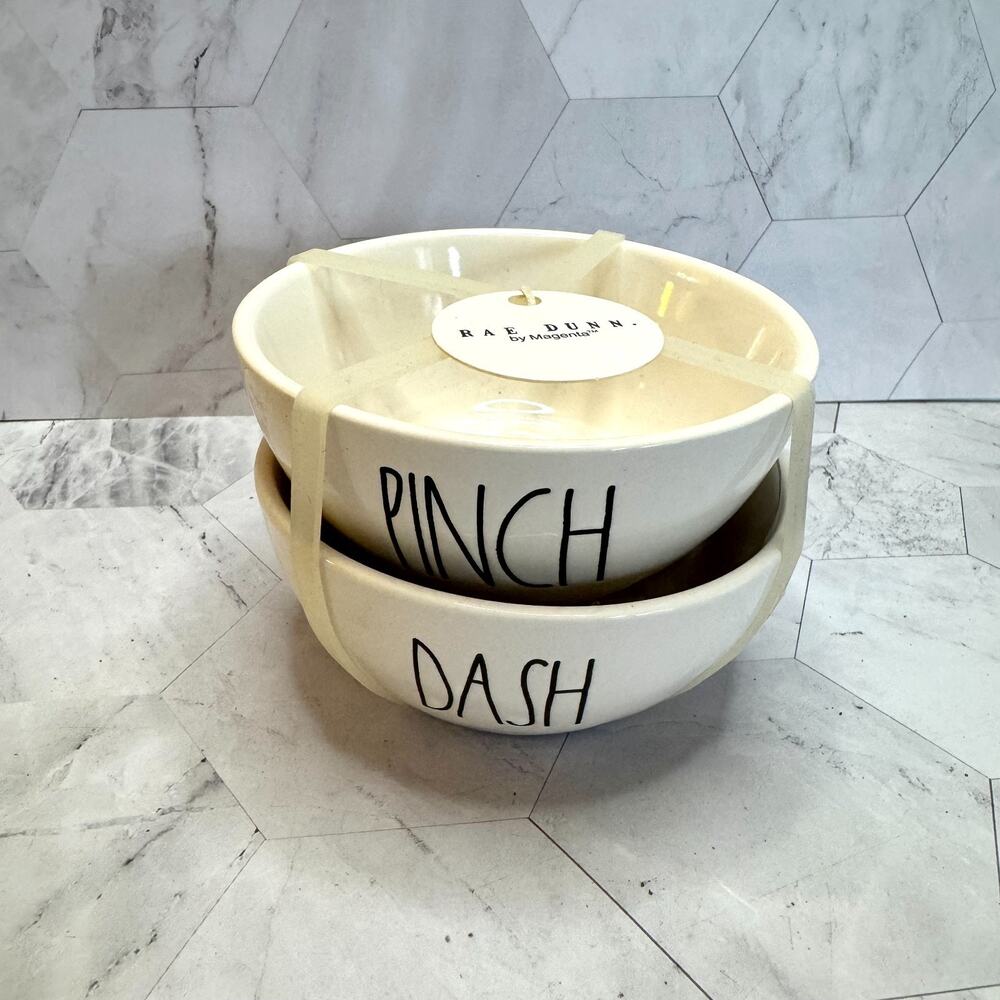 NWT Rae Dunn Ceramic Salt & Pepper Cellar 4" Bowl Set Pinch and Dash Farmhouse